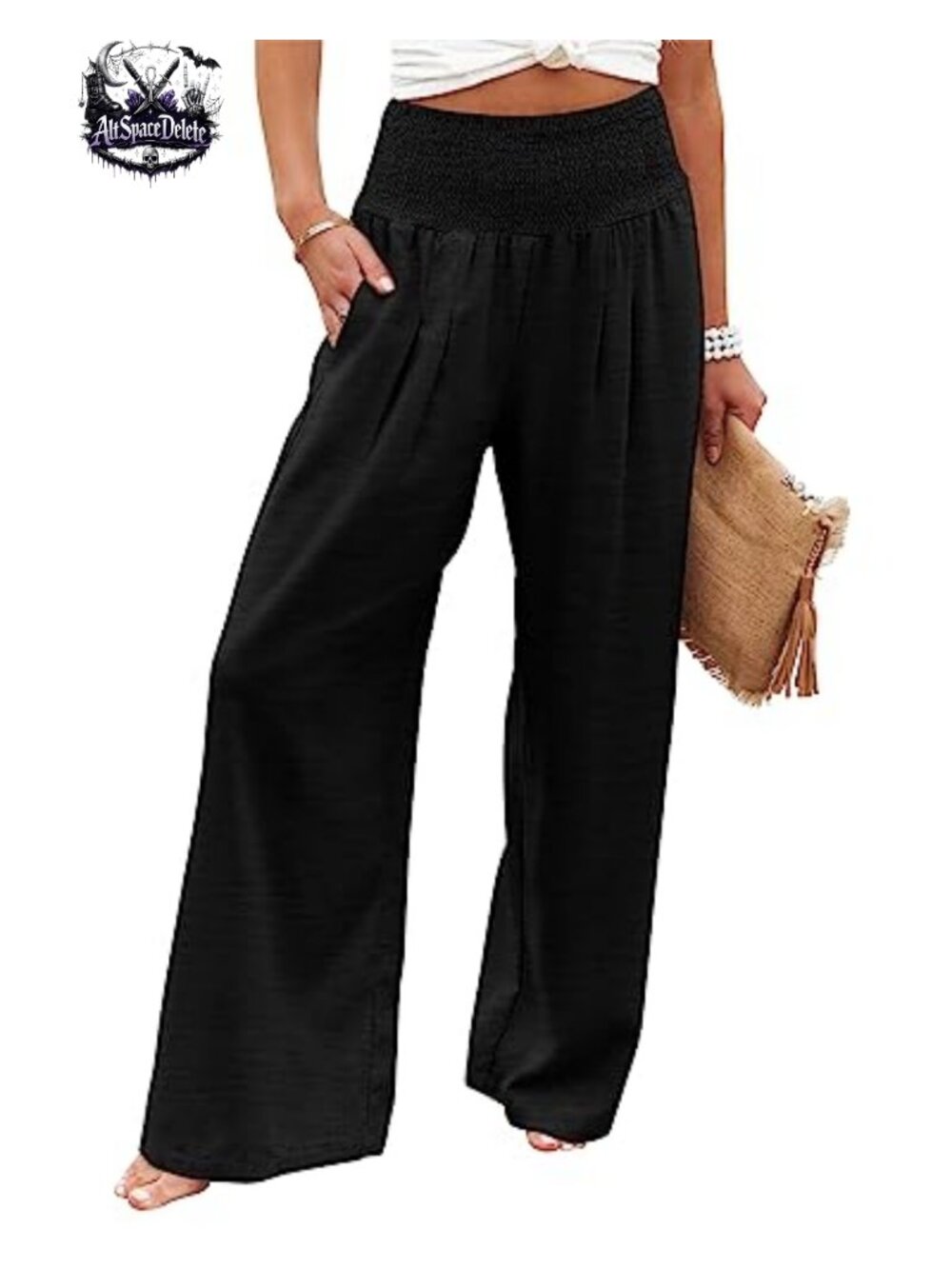 High Waisted Wide Leg Palazzo Lounge Pants with Pockets Flowy Beach Trousers